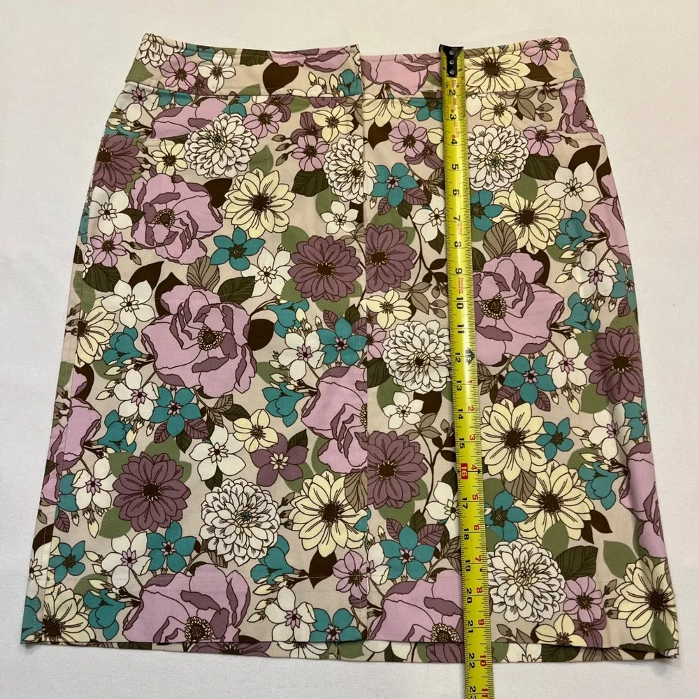 Villager Liz Claiborne‎ Purple Teal Floral Cotton Stretch Skirt Set Size 12